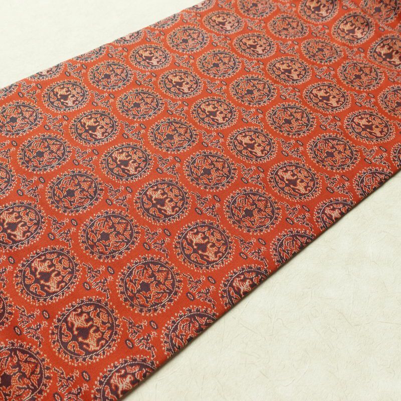 名古屋帯 全通柄 美品 正絹 幾何学柄・抽象柄 名古屋仕立て 帯 赤・朱_画像11