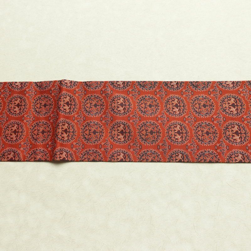 名古屋帯 全通柄 美品 正絹 幾何学柄・抽象柄 名古屋仕立て 帯 赤・朱_画像14