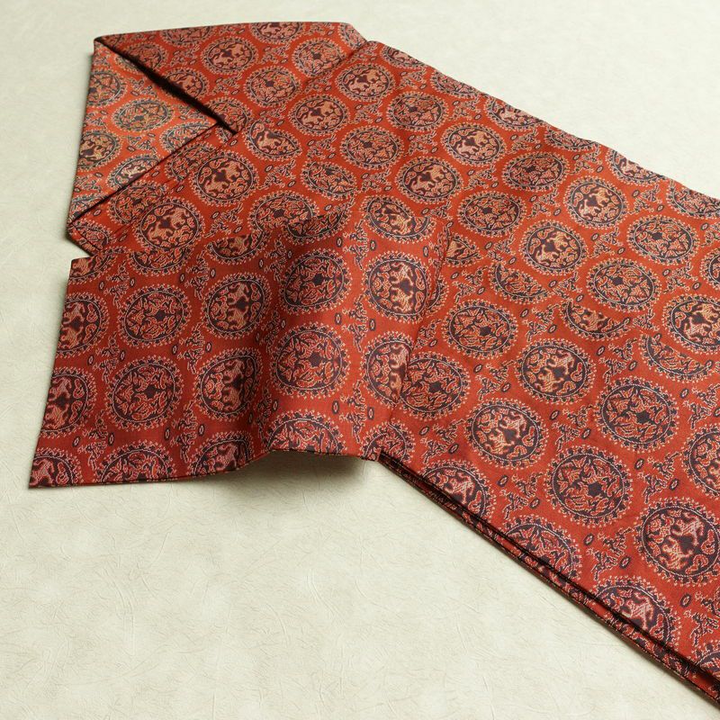 名古屋帯 全通柄 美品 正絹 幾何学柄・抽象柄 名古屋仕立て 帯 赤・朱_画像20
