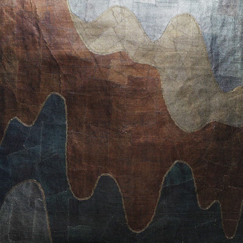 名古屋帯 太鼓柄 正絹 幾何学柄・抽象柄 名古屋仕立て 比翼仕立て 箔 帯 青・紺_画像2