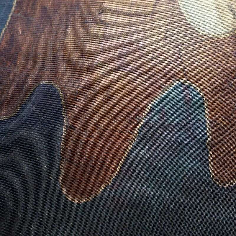 名古屋帯 太鼓柄 正絹 幾何学柄・抽象柄 名古屋仕立て 比翼仕立て 箔 帯 青・紺_画像3