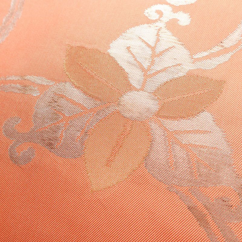 名古屋帯 六通柄 正絹 木の葉・植物柄 名古屋仕立て 箔 帯 ピンク_画像3