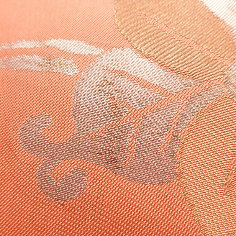 名古屋帯 六通柄 正絹 木の葉・植物柄 名古屋仕立て 箔 帯 ピンク_画像5