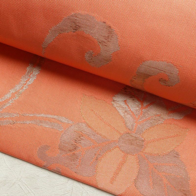 名古屋帯 六通柄 正絹 木の葉・植物柄 名古屋仕立て 箔 帯 ピンク_画像7