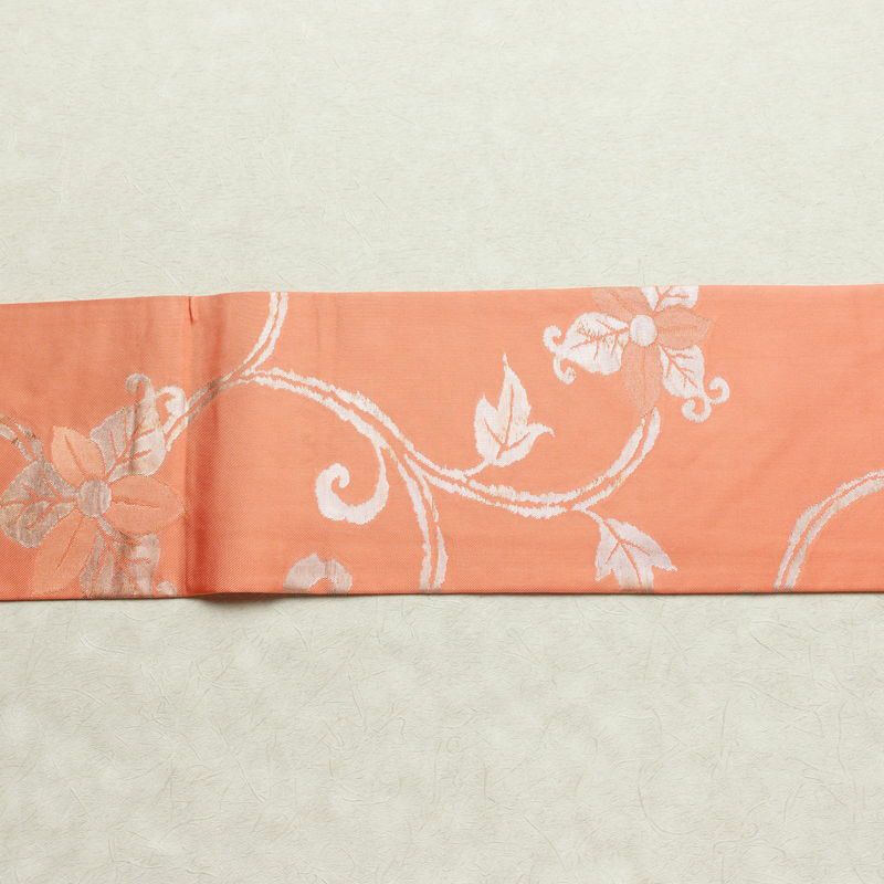 名古屋帯 六通柄 正絹 木の葉・植物柄 名古屋仕立て 箔 帯 ピンク_画像13