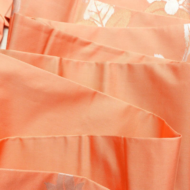 名古屋帯 六通柄 正絹 木の葉・植物柄 名古屋仕立て 箔 帯 ピンク_画像18