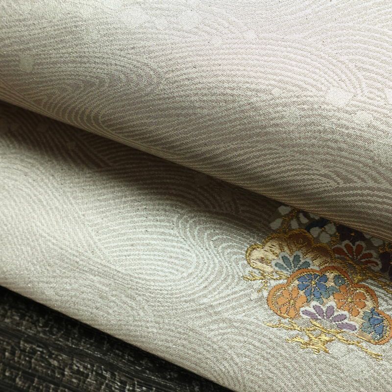 袋帯 全通柄 フォーマル用 正絹 流水・波柄 箔 帯 金・銀_画像6