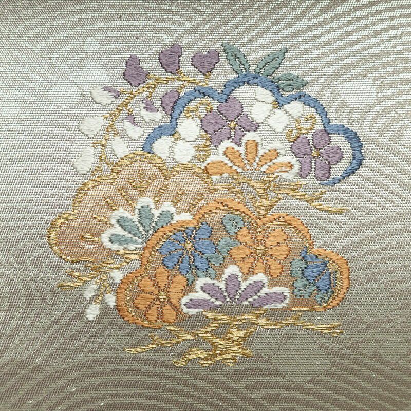 袋帯 全通柄 フォーマル用 正絹 流水・波柄 箔 帯 金・銀_画像7