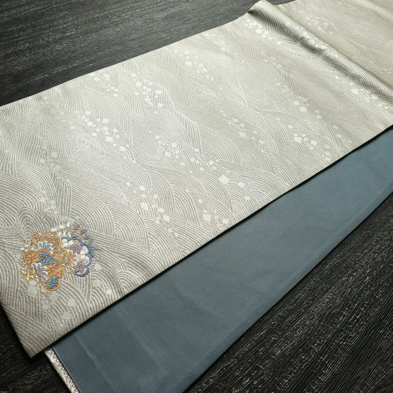 袋帯 全通柄 フォーマル用 正絹 流水・波柄 箔 帯 金・銀_画像8