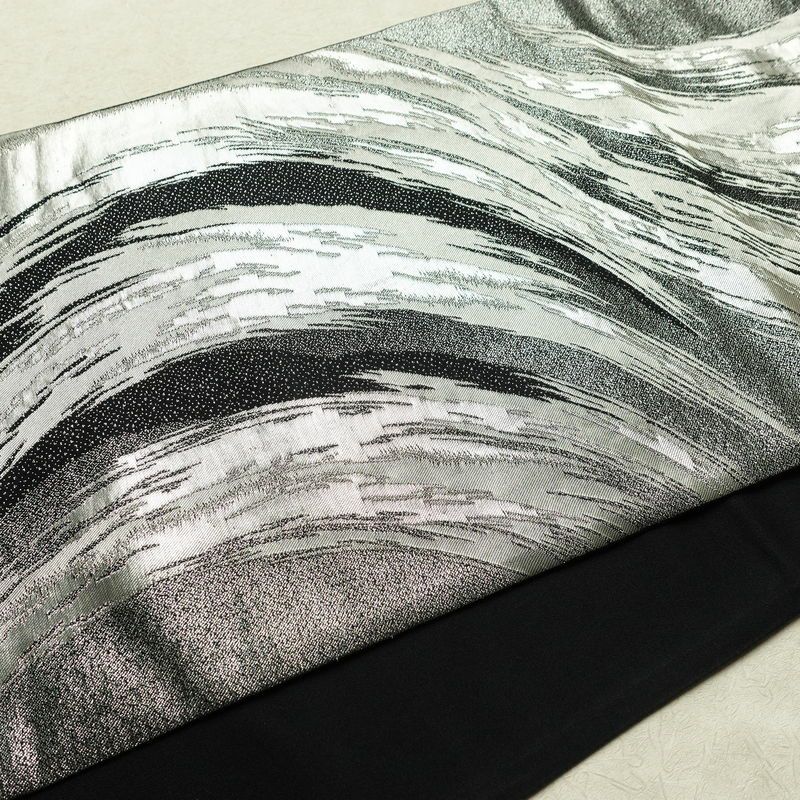 袋帯 六通柄 良品 フォーマル用 正絹 流水・波柄 箔 帯 黒_画像10