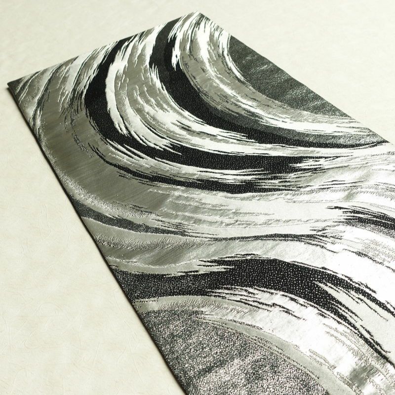 袋帯 六通柄 良品 フォーマル用 正絹 流水・波柄 箔 帯 黒_画像16