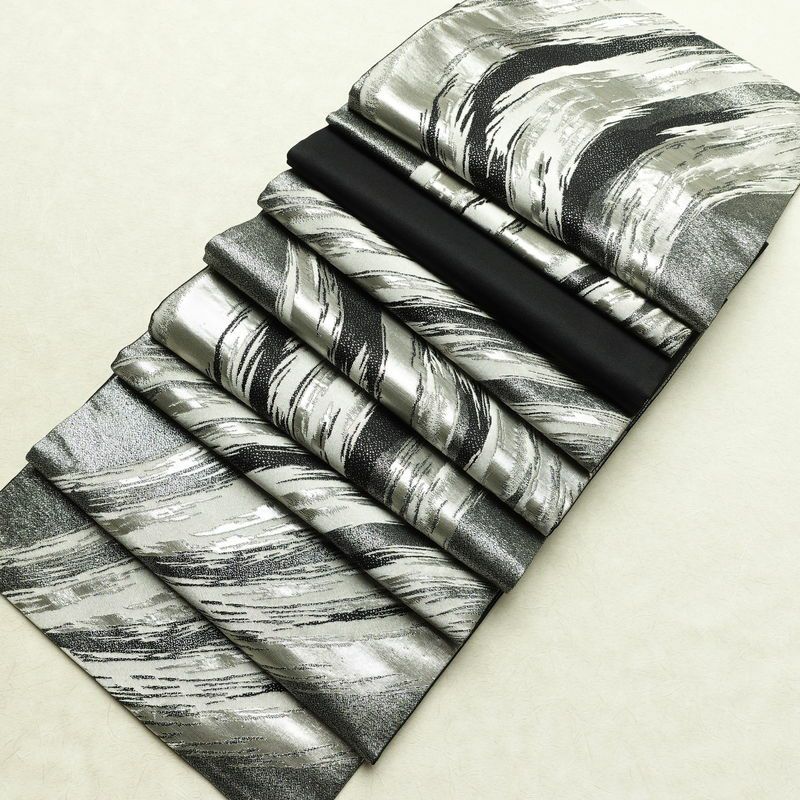 袋帯 六通柄 良品 フォーマル用 正絹 流水・波柄 箔 帯 黒_画像20