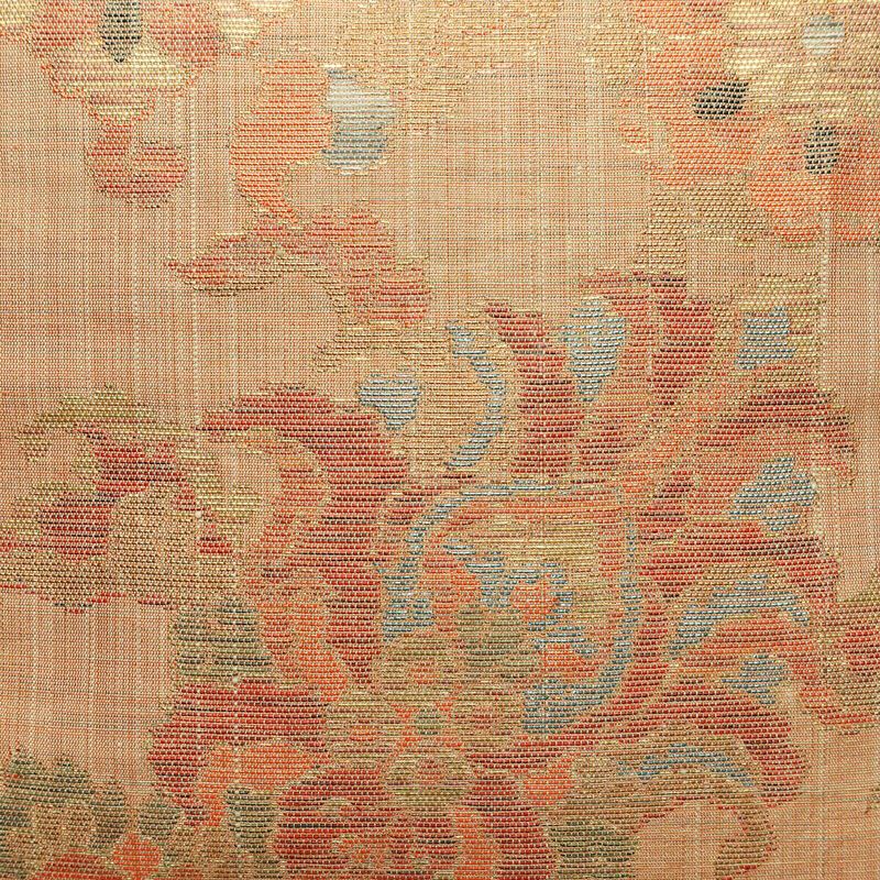 袋帯 手織 草木染紬帯 六通柄 良品 一般用 正絹 花柄 金糸 帯 くすみオレンジ 橙_画像2