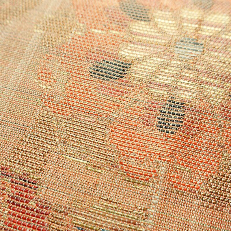 袋帯 手織 草木染紬帯 六通柄 良品 一般用 正絹 花柄 金糸 帯 くすみオレンジ 橙_画像5