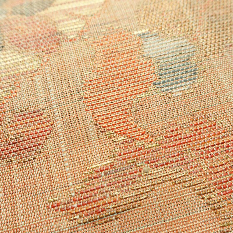 袋帯 手織 草木染紬帯 六通柄 良品 一般用 正絹 花柄 金糸 帯 くすみオレンジ 橙_画像6