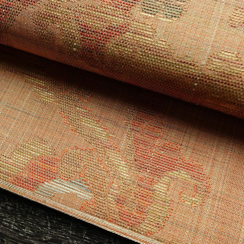 袋帯 手織 草木染紬帯 六通柄 良品 一般用 正絹 花柄 金糸 帯 くすみオレンジ 橙_画像8