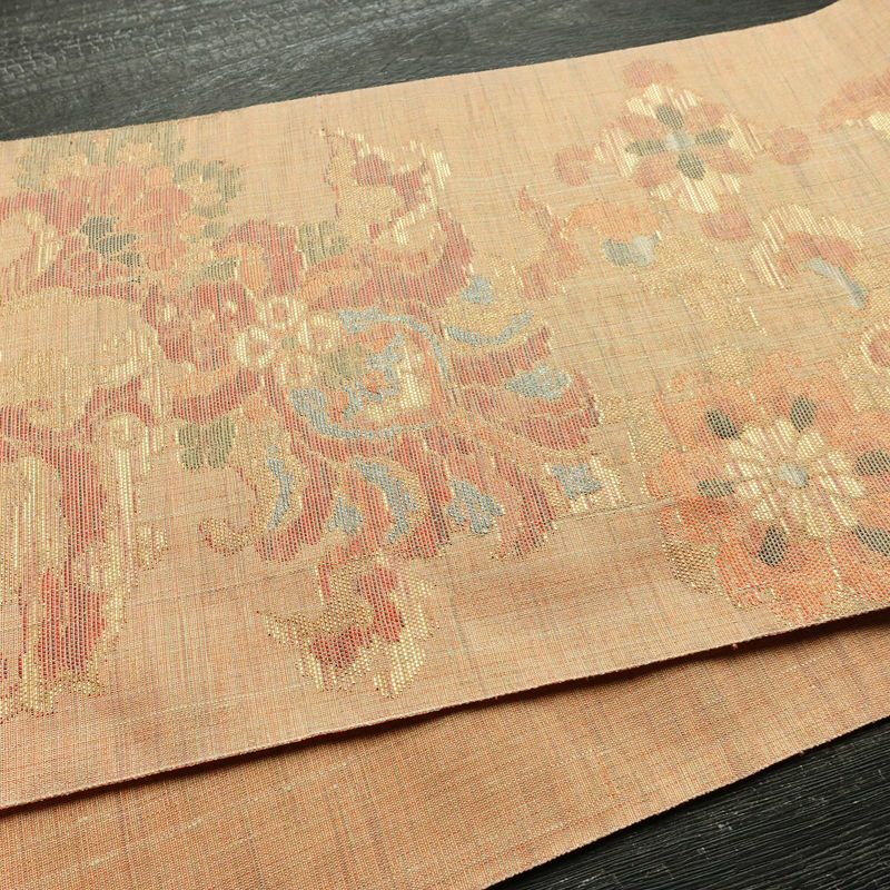 袋帯 手織 草木染紬帯 六通柄 良品 一般用 正絹 花柄 金糸 帯 くすみオレンジ 橙_画像11