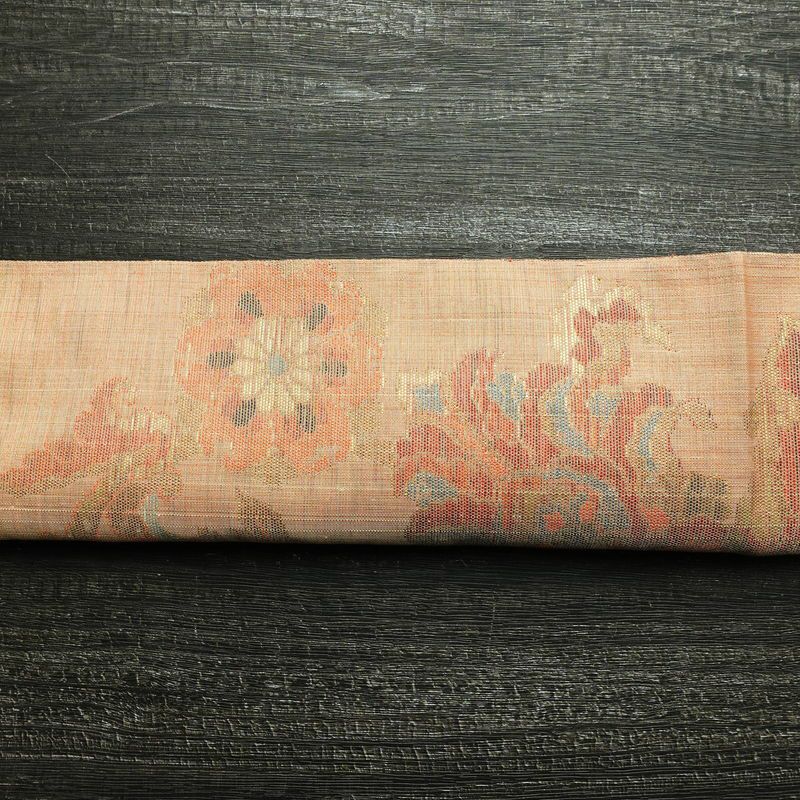 袋帯 手織 草木染紬帯 六通柄 良品 一般用 正絹 花柄 金糸 帯 くすみオレンジ 橙_画像15