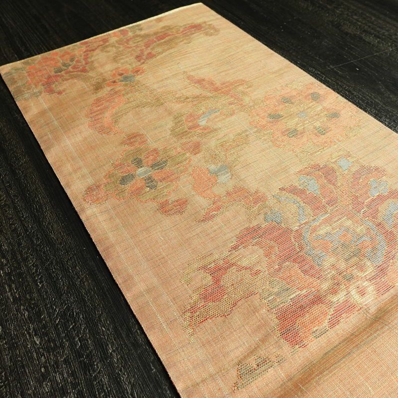 袋帯 手織 草木染紬帯 六通柄 良品 一般用 正絹 花柄 金糸 帯 くすみオレンジ 橙_画像17