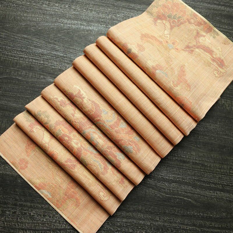 袋帯 手織 草木染紬帯 六通柄 良品 一般用 正絹 花柄 金糸 帯 くすみオレンジ 橙_画像19