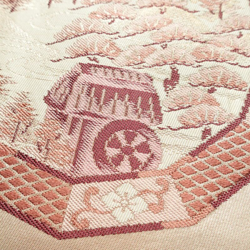 名古屋帯 太鼓柄 正絹 風景柄 名古屋仕立て ピンク_画像3