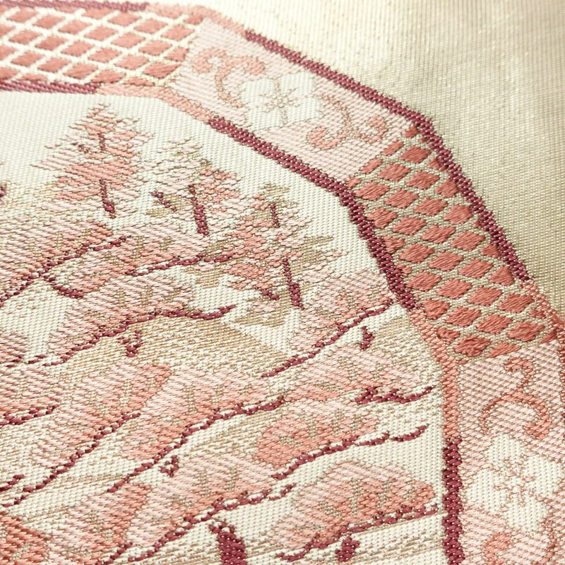 名古屋帯 太鼓柄 正絹 風景柄 名古屋仕立て ピンク_画像4