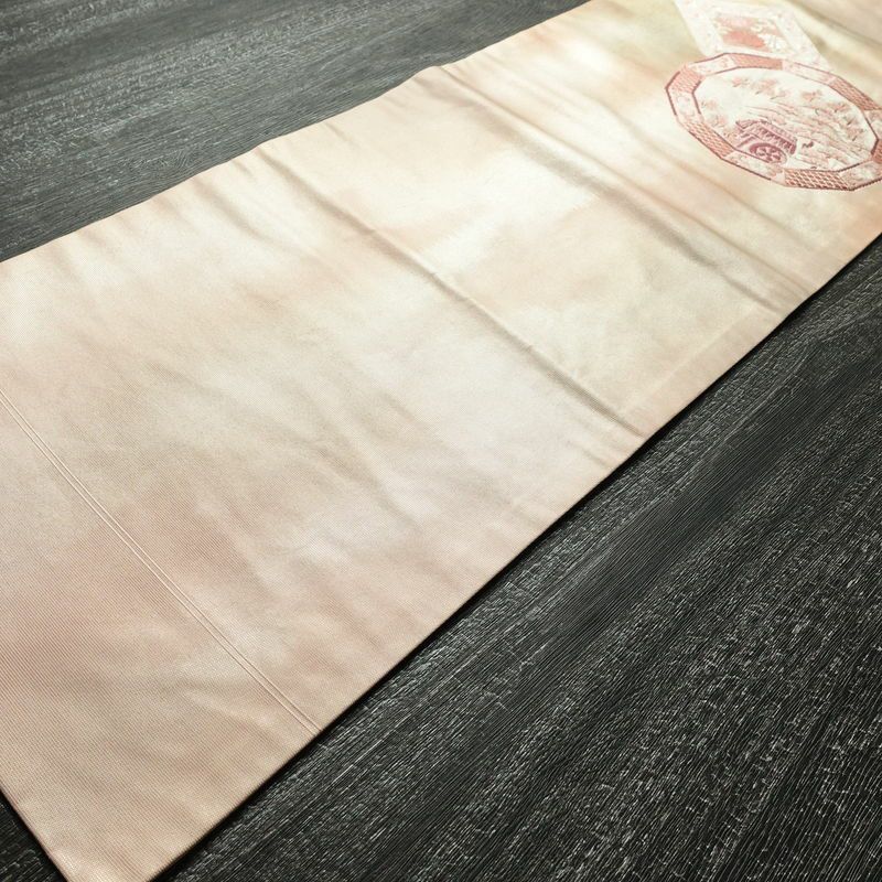 名古屋帯 太鼓柄 正絹 風景柄 名古屋仕立て ピンク_画像9