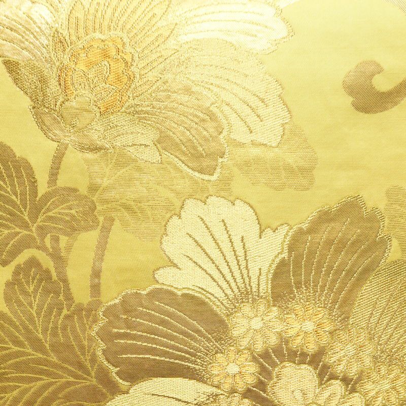 袋帯 六通柄 フォーマル用 正絹 花柄 箔 帯 黄・黄土色_画像2
