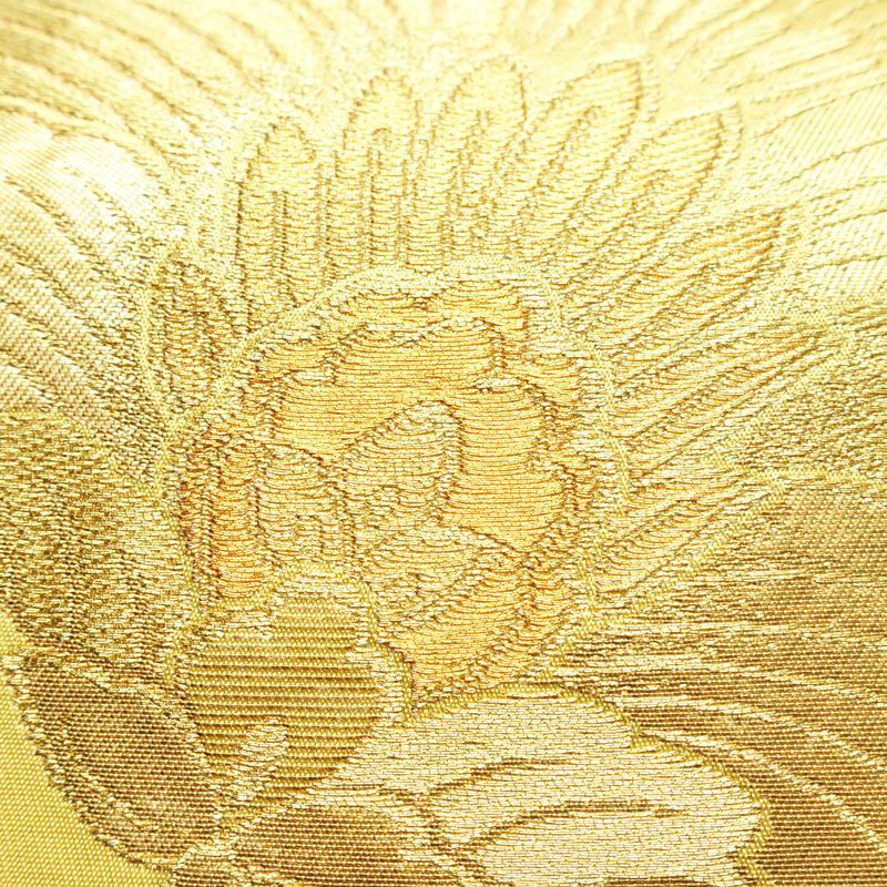 袋帯 六通柄 フォーマル用 正絹 花柄 箔 帯 黄・黄土色_画像4