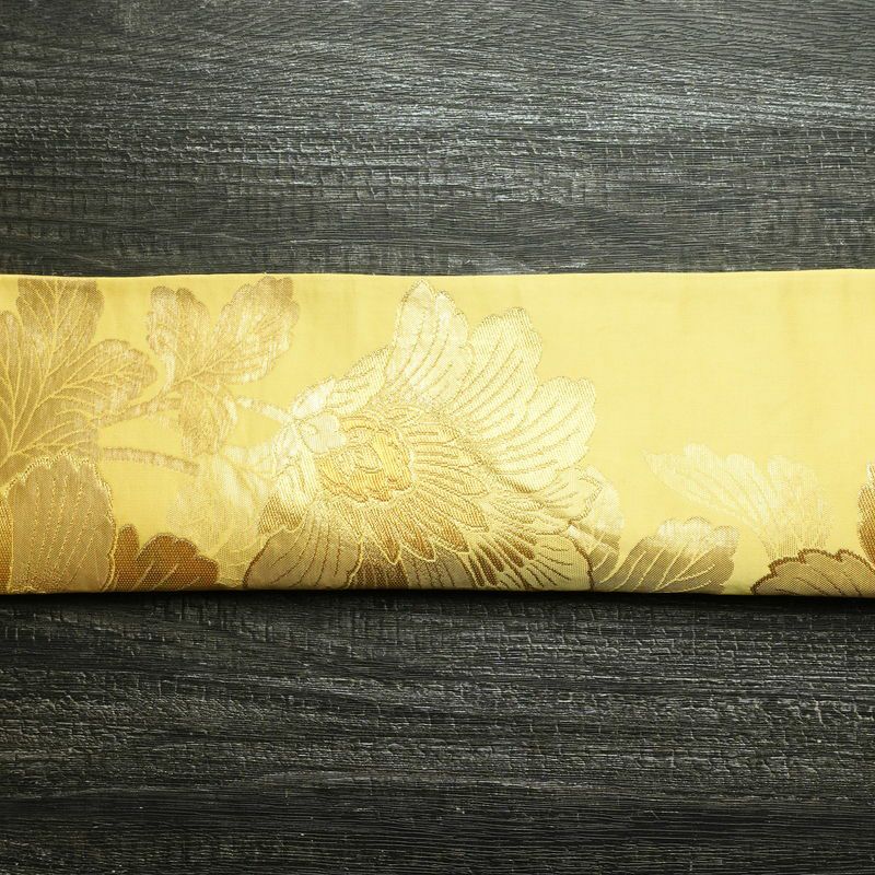 袋帯 六通柄 フォーマル用 正絹 花柄 箔 帯 黄・黄土色_画像14