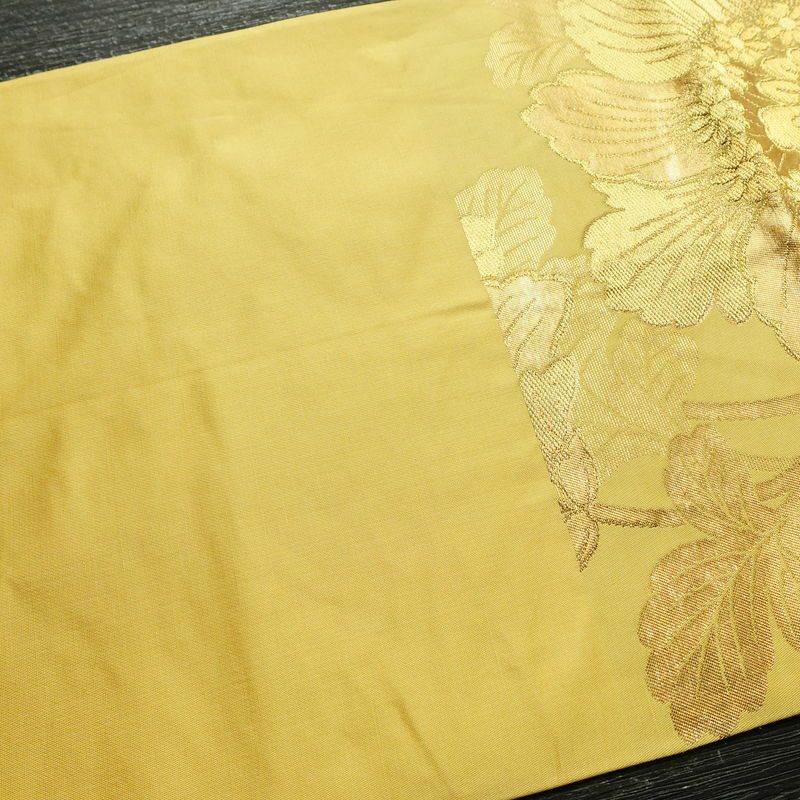 袋帯 六通柄 フォーマル用 正絹 花柄 箔 帯 黄・黄土色_画像16