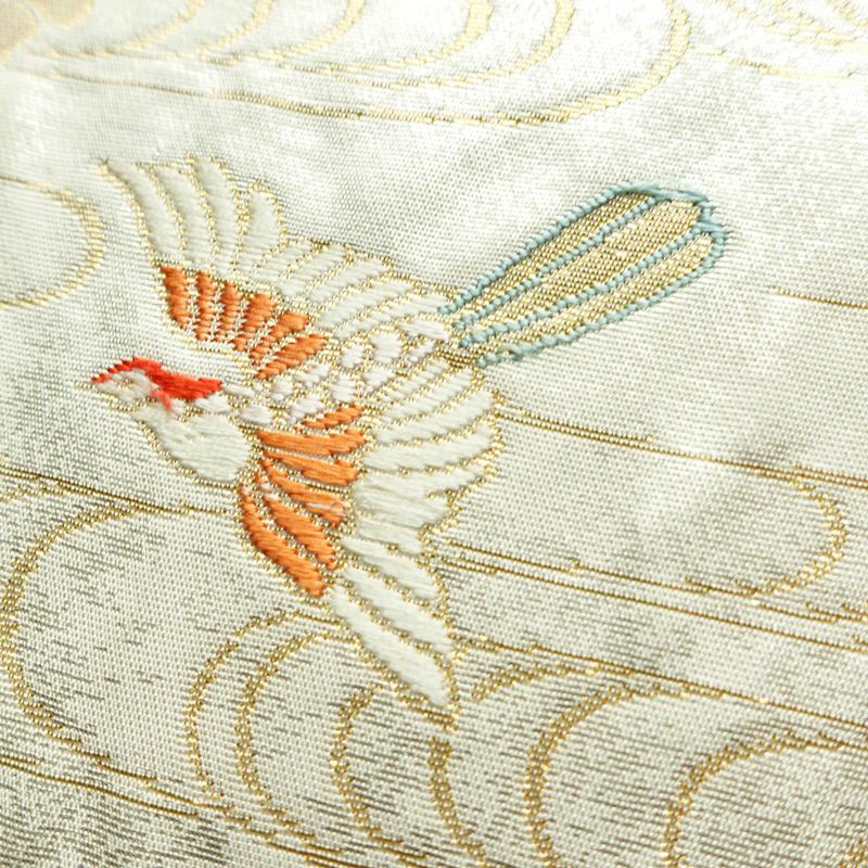 袋帯 六通柄 フォーマル用 正絹 人物・動物柄 箔 金糸 帯 白_画像3