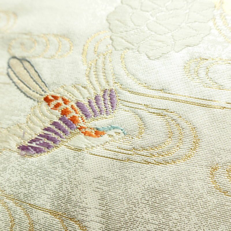 袋帯 六通柄 フォーマル用 正絹 人物・動物柄 箔 金糸 帯 白_画像5