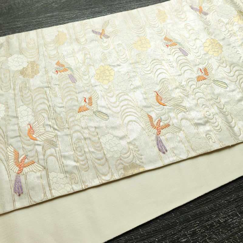 袋帯 六通柄 フォーマル用 正絹 人物・動物柄 箔 金糸 帯 白_画像10