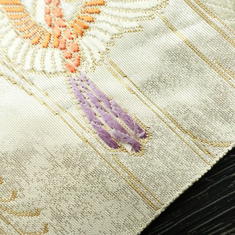 袋帯 六通柄 フォーマル用 正絹 人物・動物柄 箔 金糸 帯 白_画像19