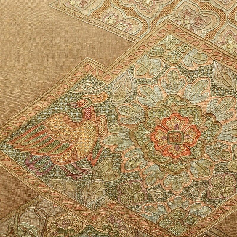 袋帯 太鼓柄 スワトウ刺繍 フォーマル用 正絹 幾何学柄・抽象柄 帯 茶_画像2