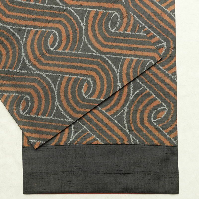 名古屋帯 全通柄 良品 正絹 幾何学柄・抽象柄 通し仕立て 帯 グレー_画像13