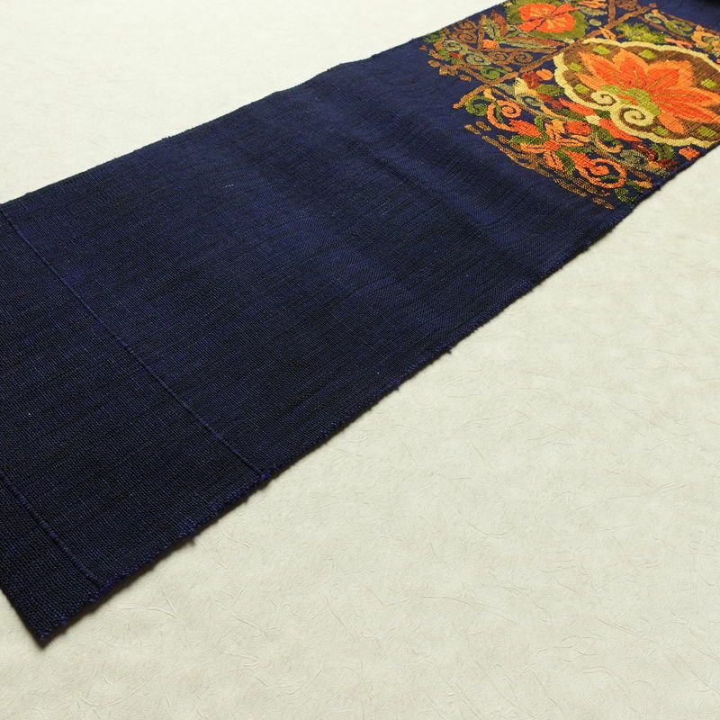 名古屋帯 太鼓柄 良品 正絹 幾何学柄・抽象柄 名古屋仕立て 帯 青・紺_画像8