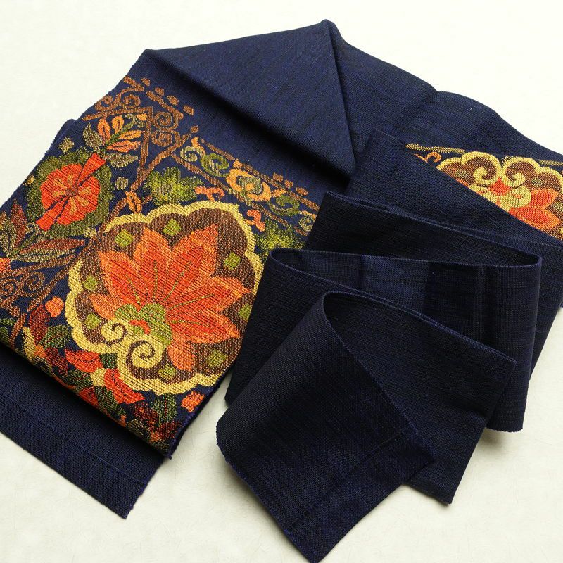 名古屋帯 太鼓柄 良品 正絹 幾何学柄・抽象柄 名古屋仕立て 帯 青・紺_画像16