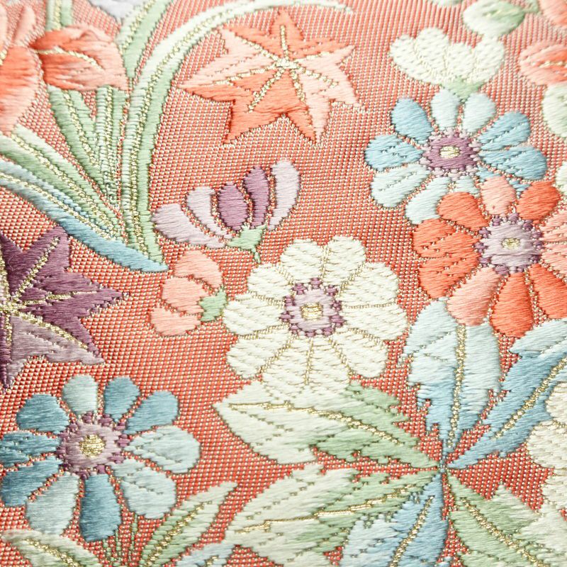 袋帯 六通柄 フォーマル用 正絹 古典柄 箔 刺繍 帯 亀甲 扇面 松 クリーム_画像4