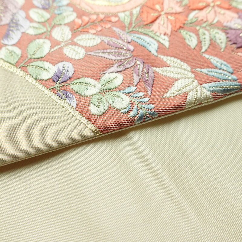 袋帯 六通柄 フォーマル用 正絹 古典柄 箔 刺繍 帯 亀甲 扇面 松 クリーム_画像12