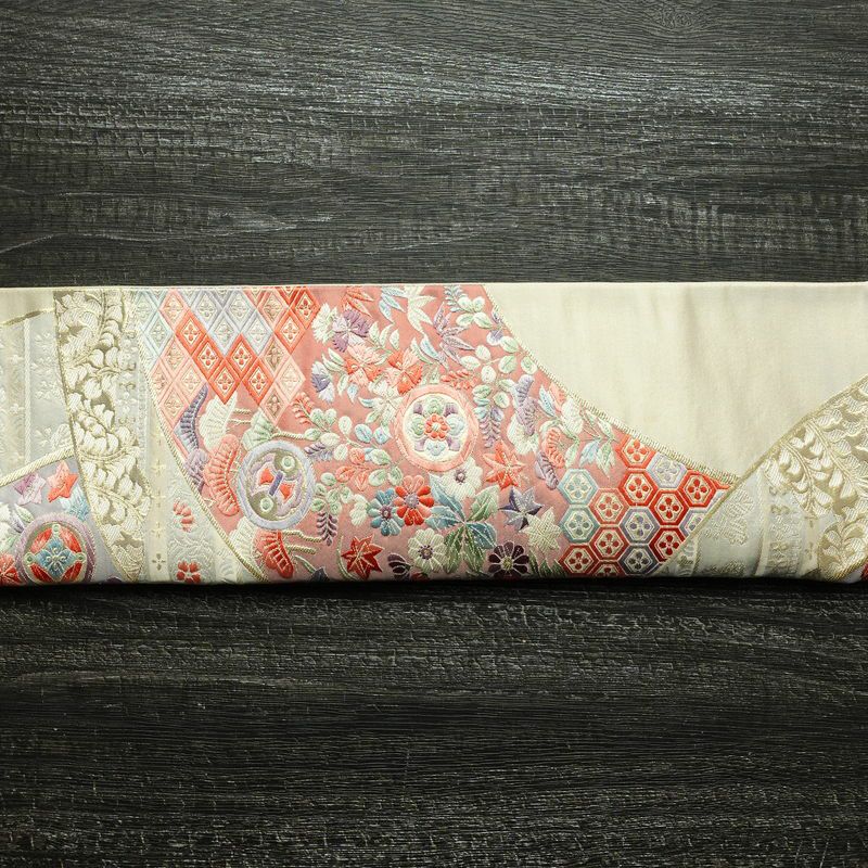 袋帯 六通柄 フォーマル用 正絹 古典柄 箔 刺繍 帯 亀甲 扇面 松 クリーム_画像15