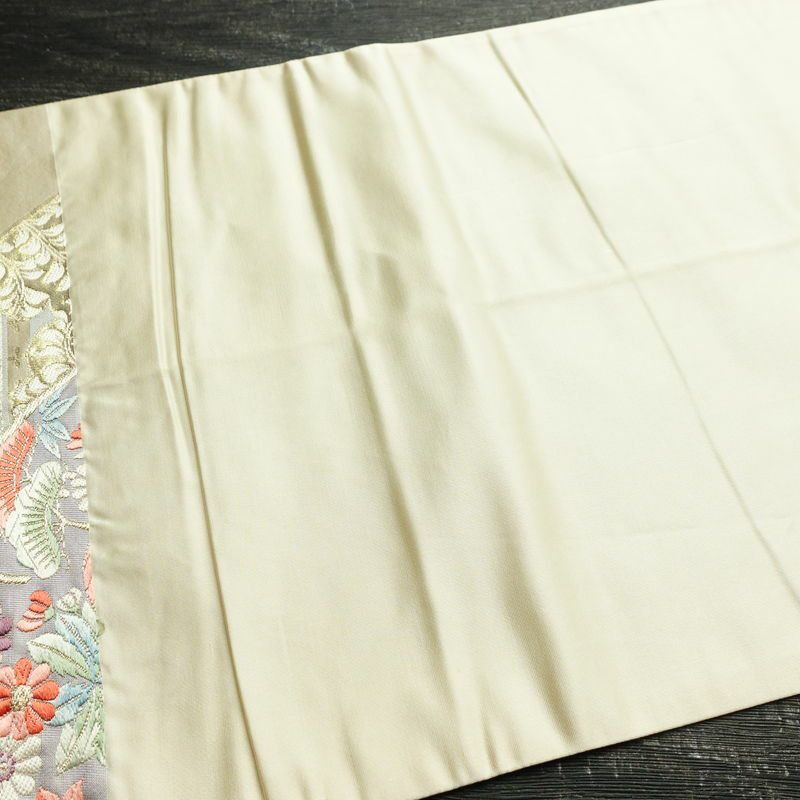 袋帯 六通柄 フォーマル用 正絹 古典柄 箔 刺繍 帯 亀甲 扇面 松 クリーム_画像18