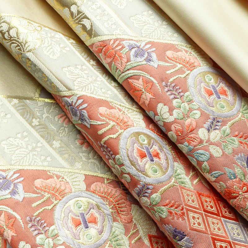 袋帯 六通柄 フォーマル用 正絹 古典柄 箔 刺繍 帯 亀甲 扇面 松 クリーム_画像21