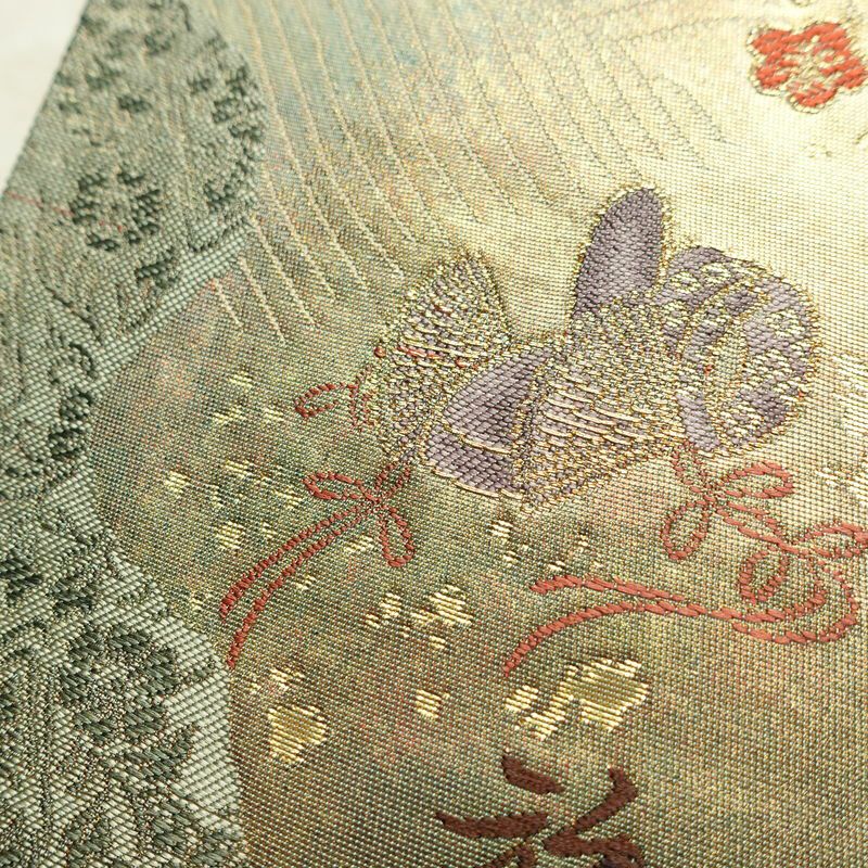 袋帯 六通柄 フォーマル用 正絹 箔 帯 緑・うぐいす色_画像5