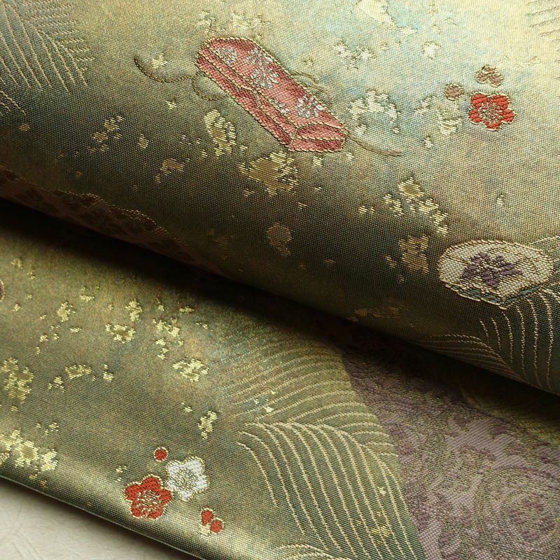 袋帯 六通柄 フォーマル用 正絹 箔 帯 緑・うぐいす色_画像7