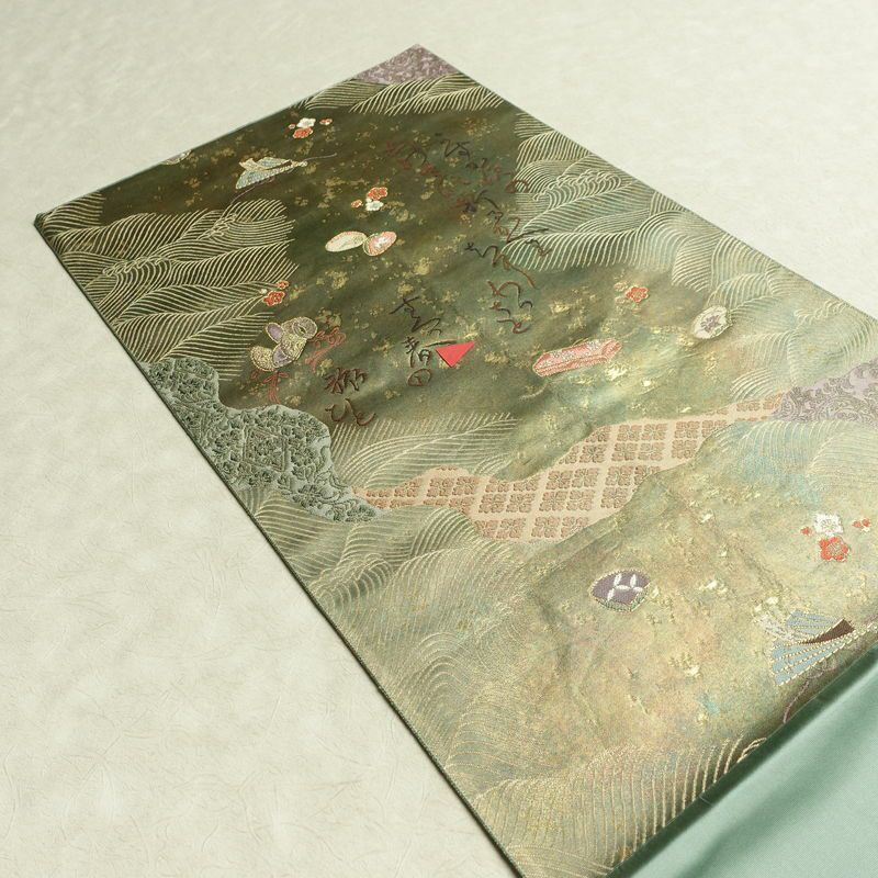 袋帯 六通柄 フォーマル用 正絹 箔 帯 緑・うぐいす色_画像18