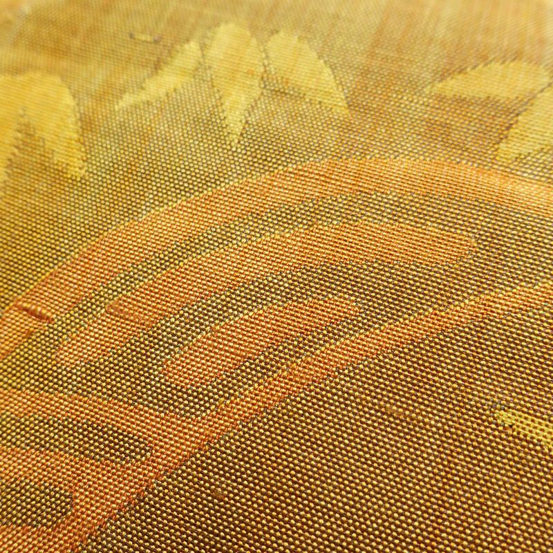 袋帯 紬地 六通柄 一般用 正絹 風景柄 帯 黄・黄土色_画像6