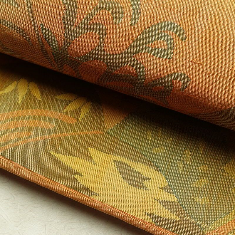 袋帯 紬地 六通柄 一般用 正絹 風景柄 帯 黄・黄土色_画像7