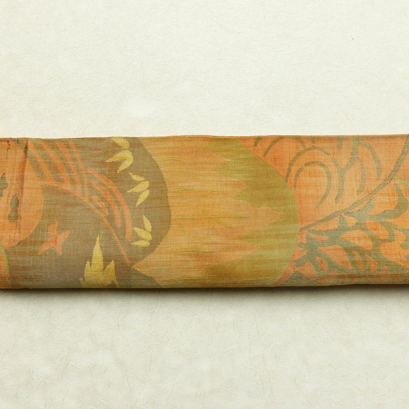 袋帯 紬地 六通柄 一般用 正絹 風景柄 帯 黄・黄土色_画像14
